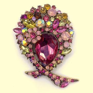 New Beautiful Large Rhinestone Brooch Pin Retro Vintage Style Pink AB 3"x2"